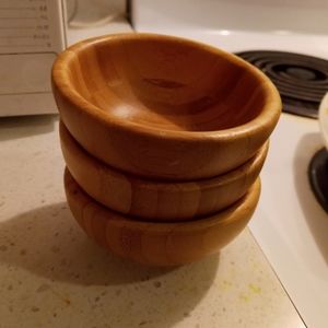 3 small wooden bowls
